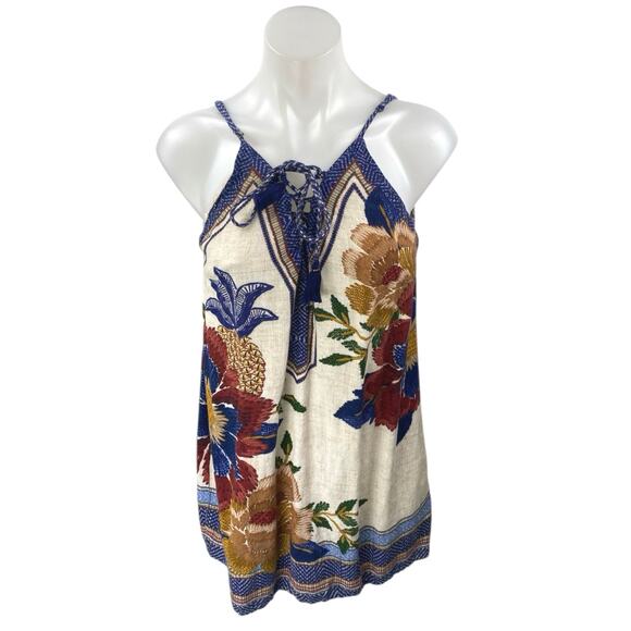 Farm Rio Multicolor Linen Floral Sleeveless Cami Camisole Mini Tank Dress Size S - Picture 1 of 5